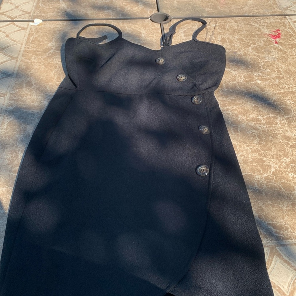 Black dress with brown buttons, size L